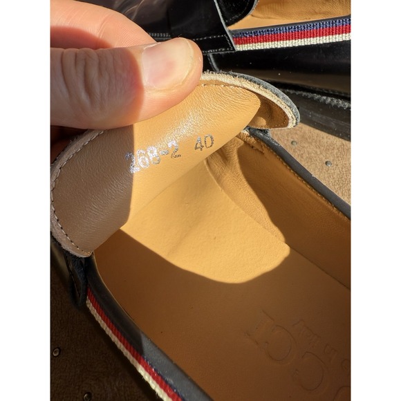 Gucci Black Leather Dress Shoes Red‎ Blue Stripe Size 40 - Picture 6 of 7